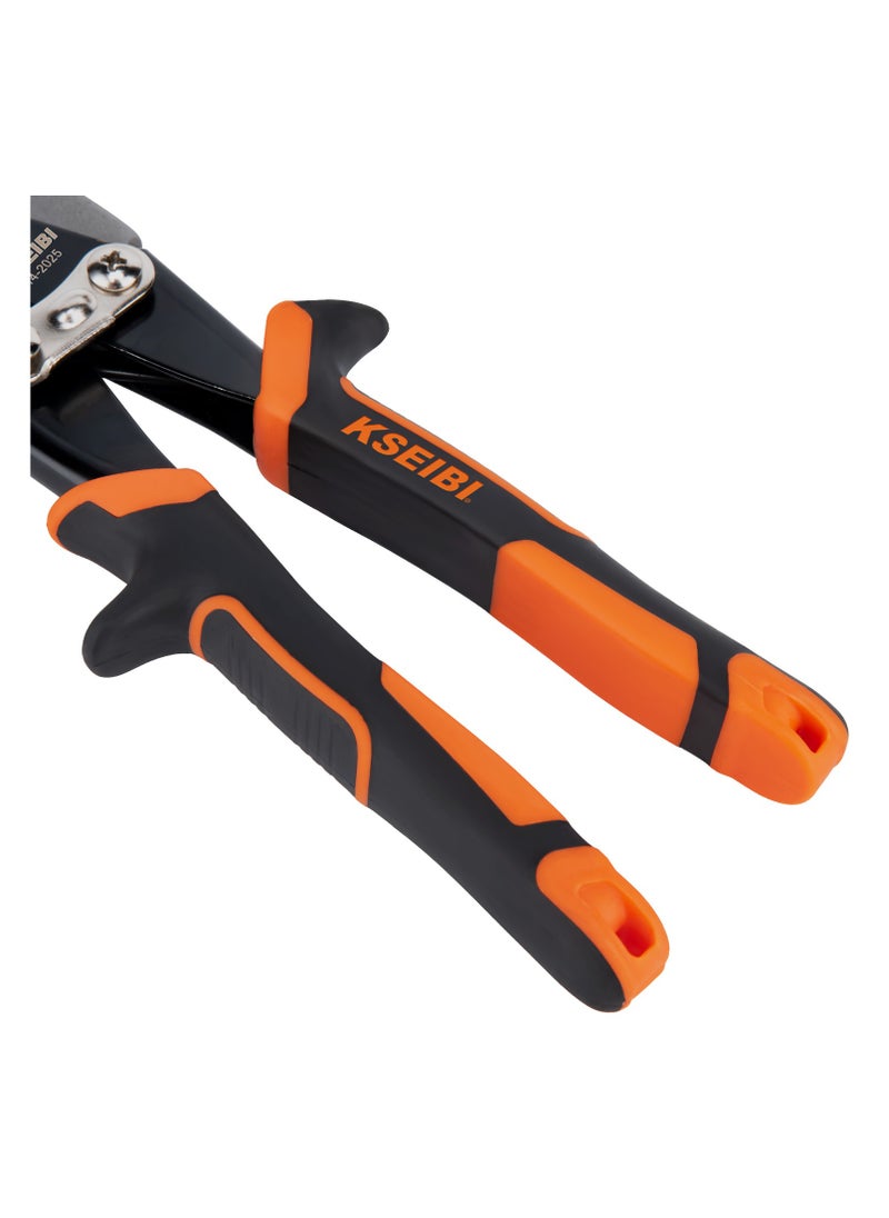 KSEIBI - Aviation Snips Left, 10" 250MM, CR-V Steel Heavy Duty Tin Snips with Visible Cutting Length, Comfort Grips, for Cutting Metal Sheet, Aluminum, Wire Mesh, Leather, Copper, Plastic, Plumbing and Pipe Fitting. - Image 1