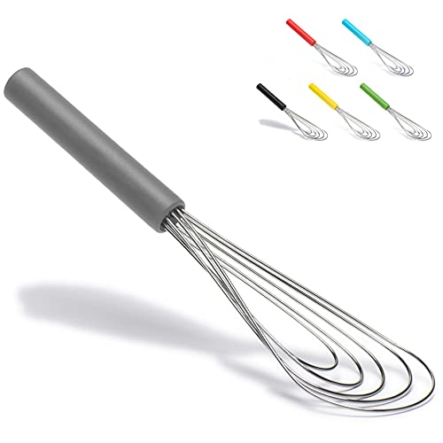 Jell-Cell Flat Whisk Silicone Handle Non Slip 10" - 5 Wires Whisk with 10 Heads for Kitchen Cooking by Jell-Cell (Grey) - Image 1