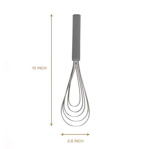 Jell-Cell Flat Whisk Silicone Handle Non Slip 10" - 5 Wires Whisk with 10 Heads for Kitchen Cooking by Jell-Cell (Grey) - Image 5