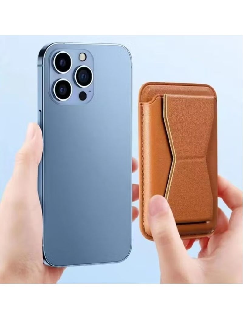 ELTRAZONE Mag Safe Leather Bracket Clip Stand Card Holder – Premium Magnetic Leather Wallet with Foldable Phone Stand | Slim and Lightweight Design for Easy Pocket Carry | Secure Magnetic Attachment for MagSafe-Compatible Smartphones | Ideal for Holding Cards, Cash, and Hands-Free Viewing Anywhere - Image 2