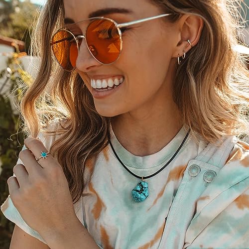 POTESSA Natural Turquoise Pendant Necklace Genuine Leather Cord Boho Stone Choker Necklace Handmade Gift Jewelry for Men Women - Image 2