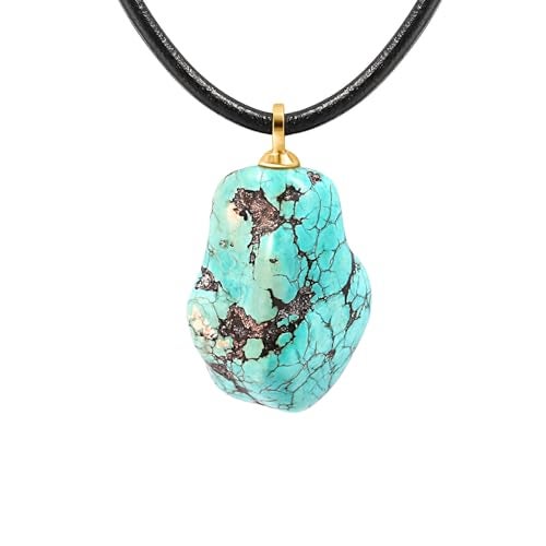 POTESSA Natural Turquoise Pendant Necklace Genuine Leather Cord Boho Stone Choker Necklace Handmade Gift Jewelry for Men Women - Image 1