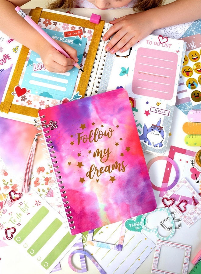 SOOO GOOD 58Pcs DIY Journaling Set,  Scrapbook Supplies Kit with Starry Sky Notebook, Cute Pendant, Smiley Face Sticker for School Crafts & Travel Diary,  Ideal gifts for boys and girls aged 3-16 - Image 4