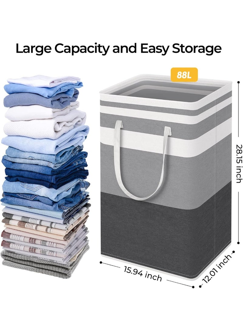 Bukela 2-Pack Large Laundry Basket, Waterproof, Freestanding Laundry Hamper, Collapsible Tall Clothes Hamper with Extended Handles for Clothes Toys in the Dorm and Family Gradient Grey, 88L - Image 4