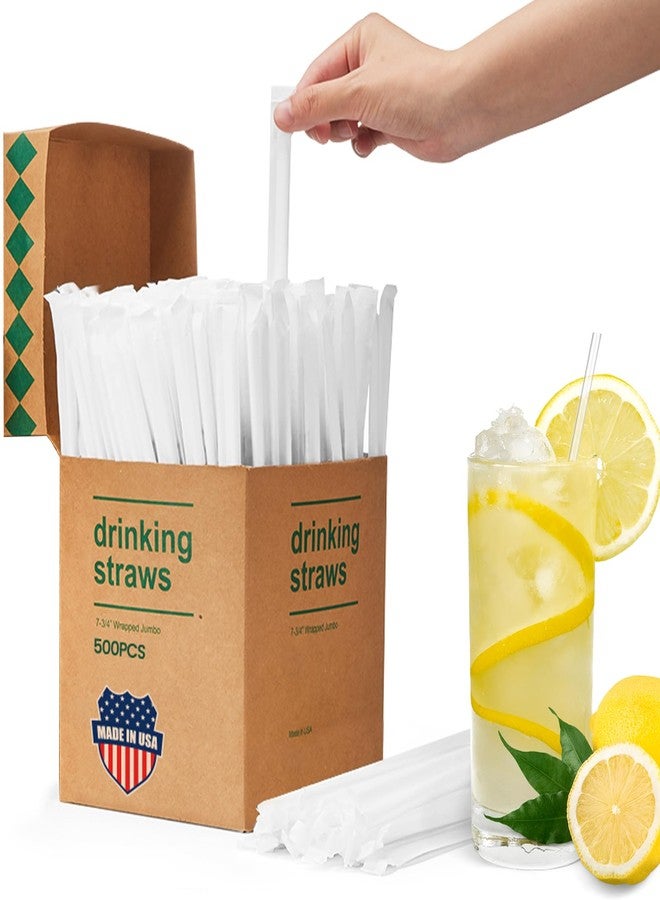ACSTEP Plastic Straws [500 Pcs-7.8" Long] Individually Wrapped Clear Disposable Drinking Straws - Made in USA - Straight Long Straws for Party, 0.23'' Diameter - Image 1