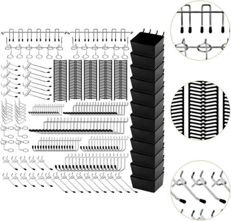 Pegboard Organizer Kit 2 Set 300 Pieces Black Hooks Workbench Craft Room Accessories - Image 4