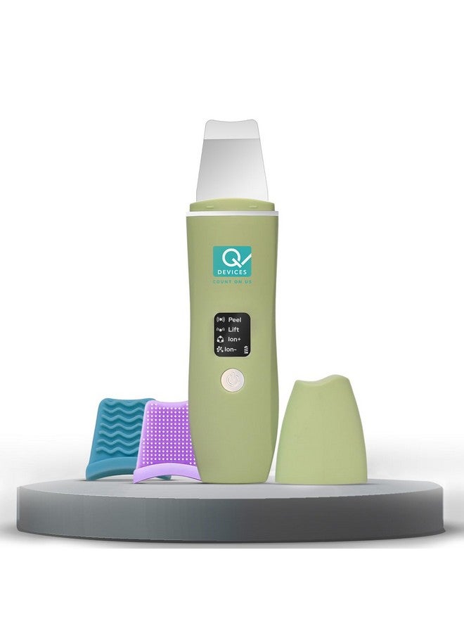 Q DEVICES Ultrasonic Facial Skin Scrubber, 4 Modes, Blackhead Remover, Facial Pores Cleaner, Stainless Steel Spatula, Extractor Tip, Silicone Covers, Rechargeable - Image 1