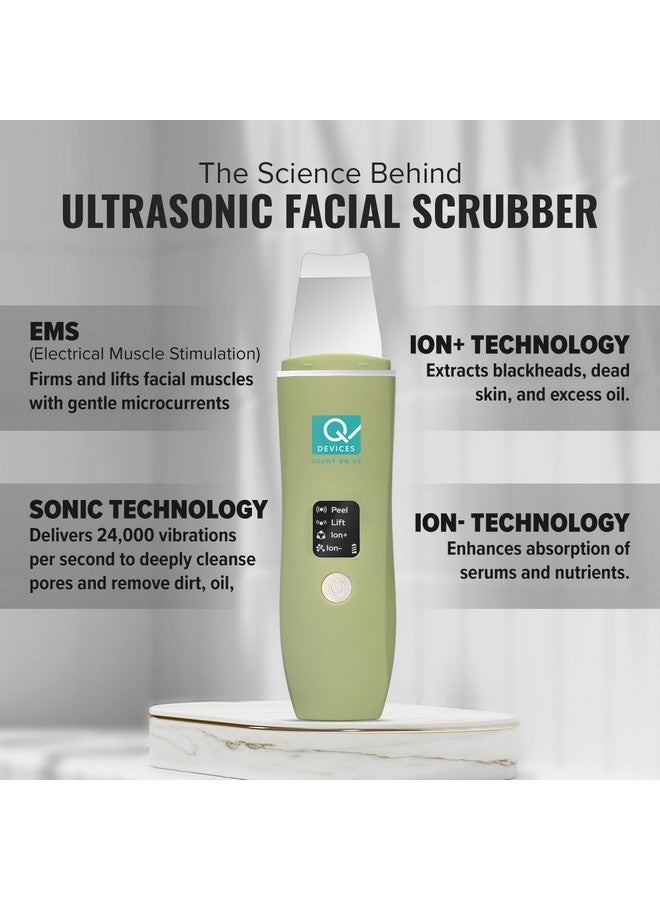 Q DEVICES Ultrasonic Facial Skin Scrubber, 4 Modes, Blackhead Remover, Facial Pores Cleaner, Stainless Steel Spatula, Extractor Tip, Silicone Covers, Rechargeable - Image 5