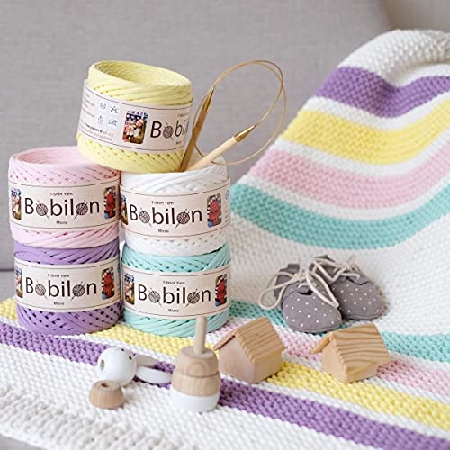 Bobilon Cotton T-Shirt Yarn – 3–5 mm Jersey Ribbon for Crochet, Knitting, Macrame, DIY Crafts – 110 Yards – Fettuccini Zpagetti Style – Organic Cotton Thread - Vanilla - Image 4