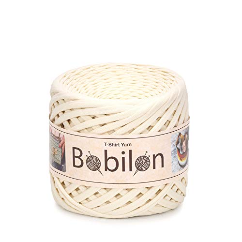Bobilon Cotton T-Shirt Yarn – 3–5 mm Jersey Ribbon for Crochet, Knitting, Macrame, DIY Crafts – 110 Yards – Fettuccini Zpagetti Style – Organic Cotton Thread - Vanilla - Image 1