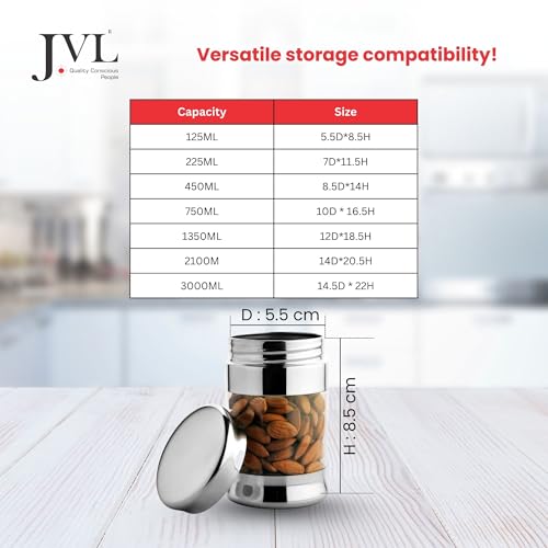 JVL Stainless Steel Air Tight Fusion Canister Multipurpose Unbreakable Jar - 750 ml - 1pcs - Image 2