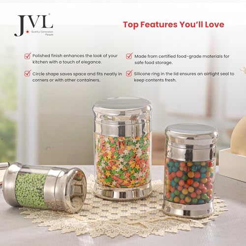 JVL Stainless Steel Air Tight Fusion Canister Multipurpose Unbreakable Jar - 750 ml - 1pcs - Image 4