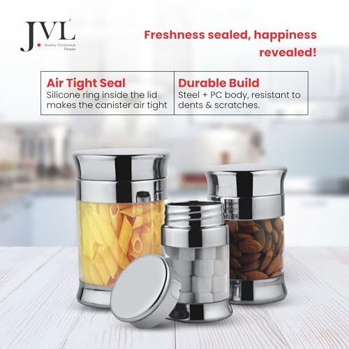 JVL Stainless Steel Air Tight Fusion Canister Multipurpose Unbreakable Jar - 750 ml - 1pcs - Image 3