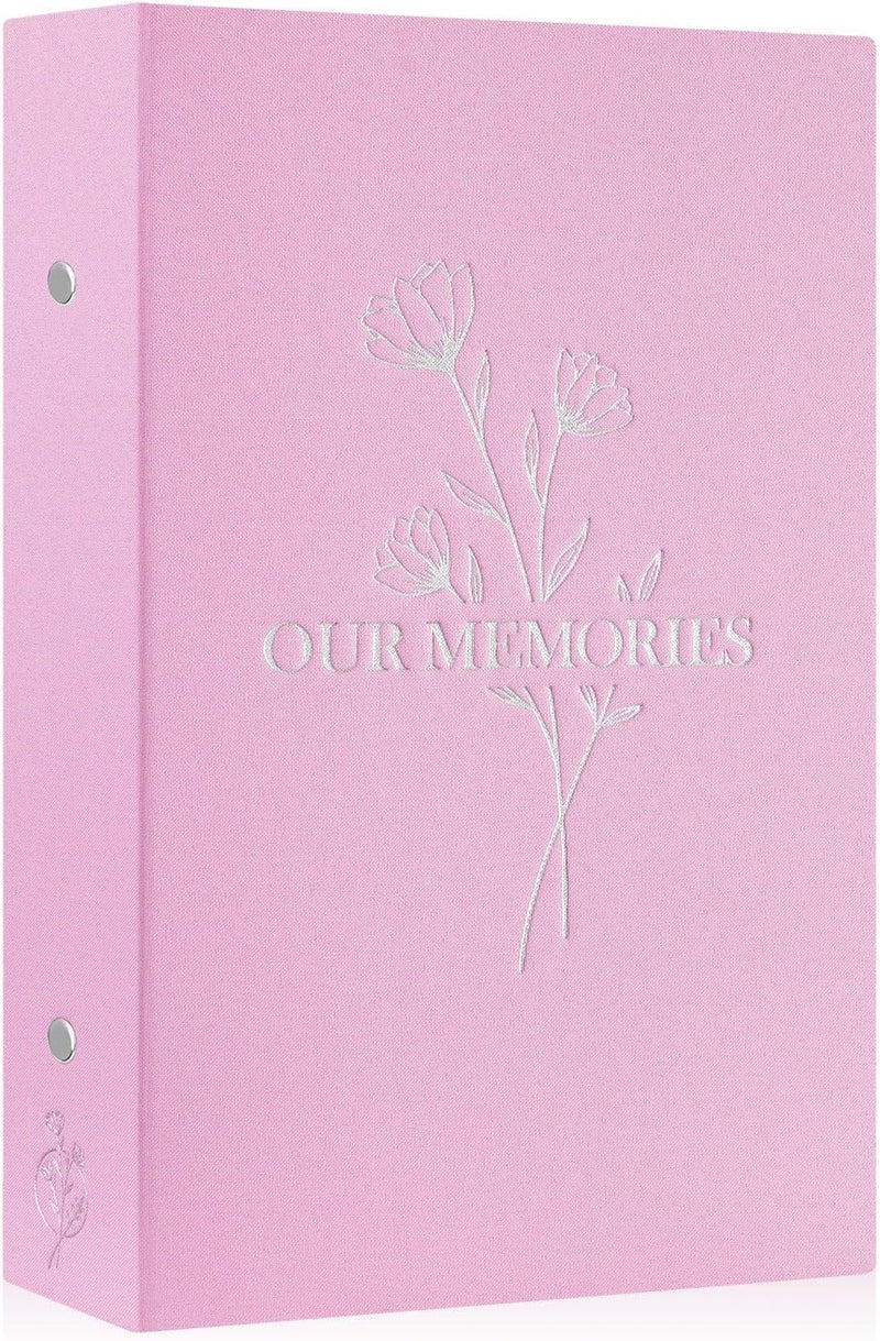 Lanpn Photo Album 6x4 Slip in, OUR MEMORIES Linen 300 Pockets Photo Albums Holds Landscape Only 10x15cm Picture Pink - Image 1