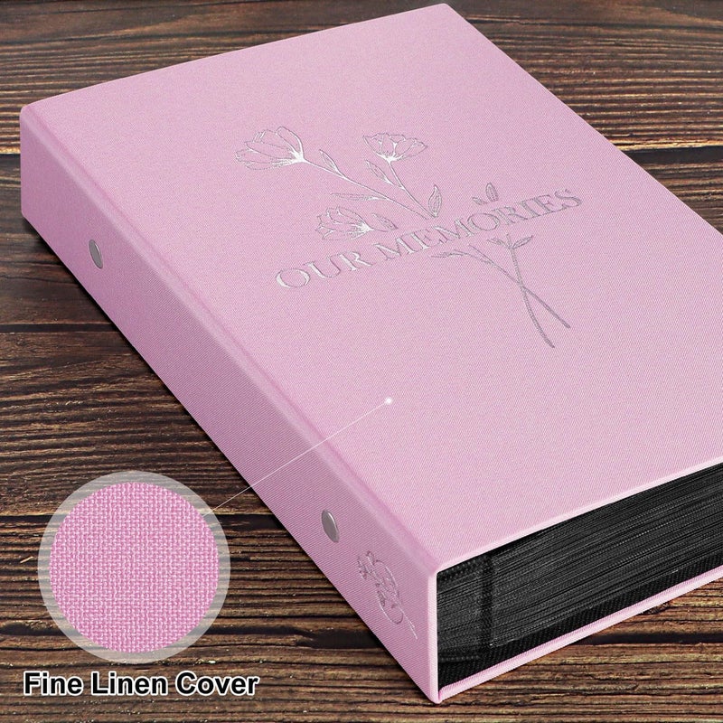Lanpn Photo Album 6x4 Slip in, OUR MEMORIES Linen 300 Pockets Photo Albums Holds Landscape Only 10x15cm Picture Pink - Image 3