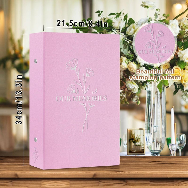 Lanpn Photo Album 6x4 Slip in, OUR MEMORIES Linen 300 Pockets Photo Albums Holds Landscape Only 10x15cm Picture Pink - Image 2