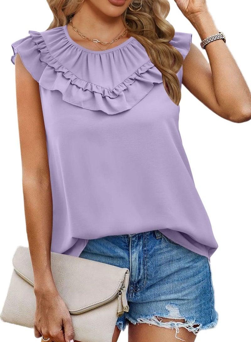 Loquat Women's New Fashion Pleated Sleeveless Chiffon Shirt  - Image 1
