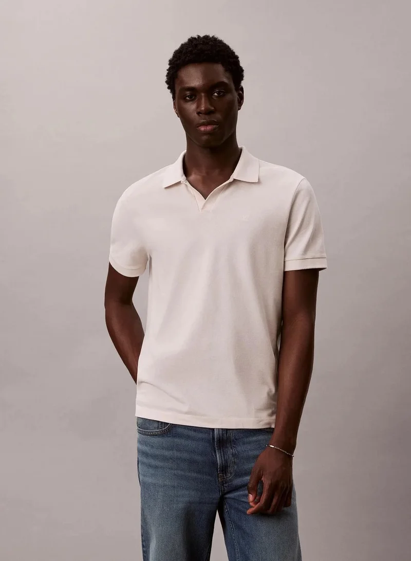 Cotton Piqué Open Collar Polo Shirt
