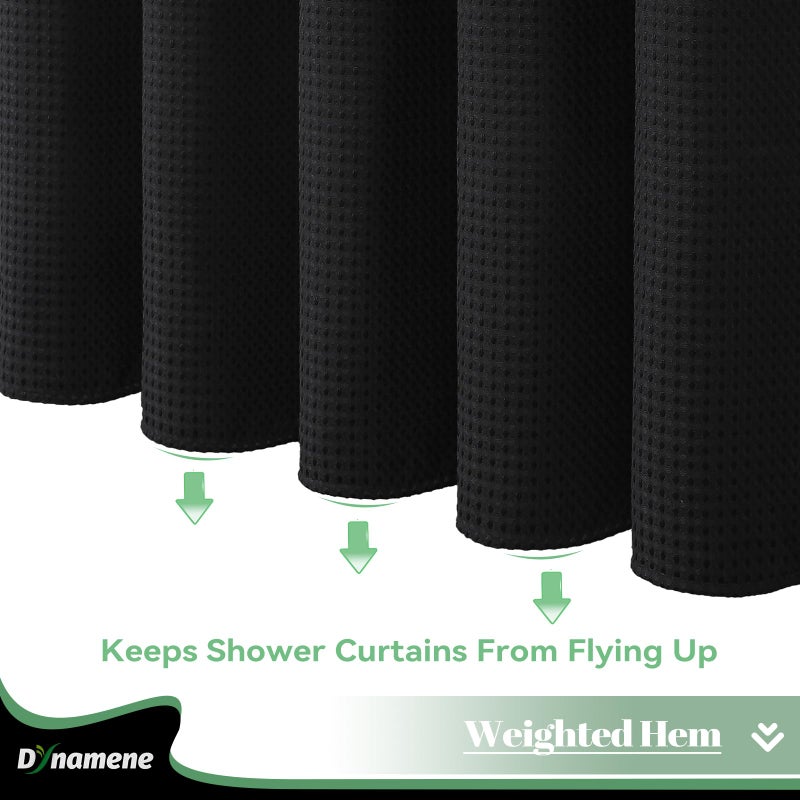 Dynamene Fabric Shower Curtain with Snap in Liner  Black Waffle Hotel Shower Curtains for Bathroom  Washable Waterproof Cloth Shower Curtain Liner Set with Plastic Hooks  Mesh Top Window  72x72 - Image 4