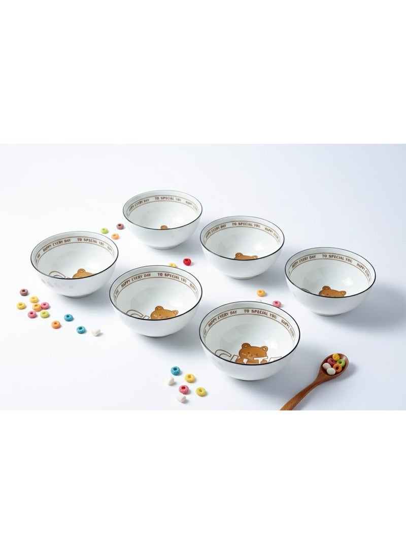 6-piece ceramic bowl set with a bear design, 11 cm diameter, 5 cm height. Suitable for soup, cereal, and small salad bowls. - Image 4