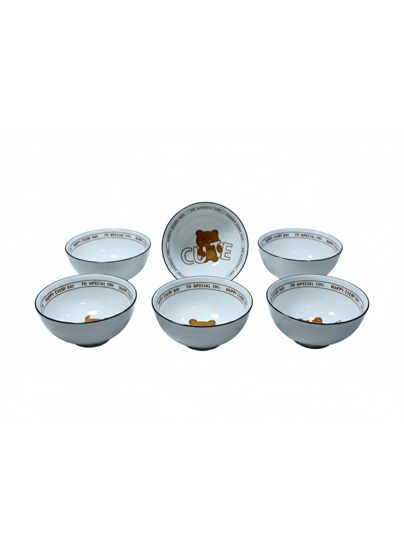 6-piece ceramic bowl set with a bear design, 11 cm diameter, 5 cm height. Suitable for soup, cereal, and small salad bowls. - Image 2