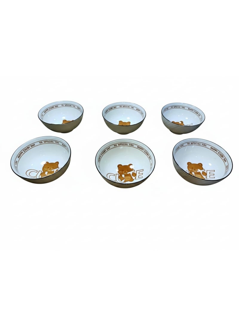 6-piece ceramic bowl set with a bear design, 11 cm diameter, 5 cm height. Suitable for soup, cereal, and small salad bowls. - Image 3