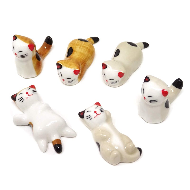 Honbay 6PCS Cute Ceramic Cat Chopsticks Rest Rack Stand Holder for Chopsticks Forks Spoons Knives Paint Brushes