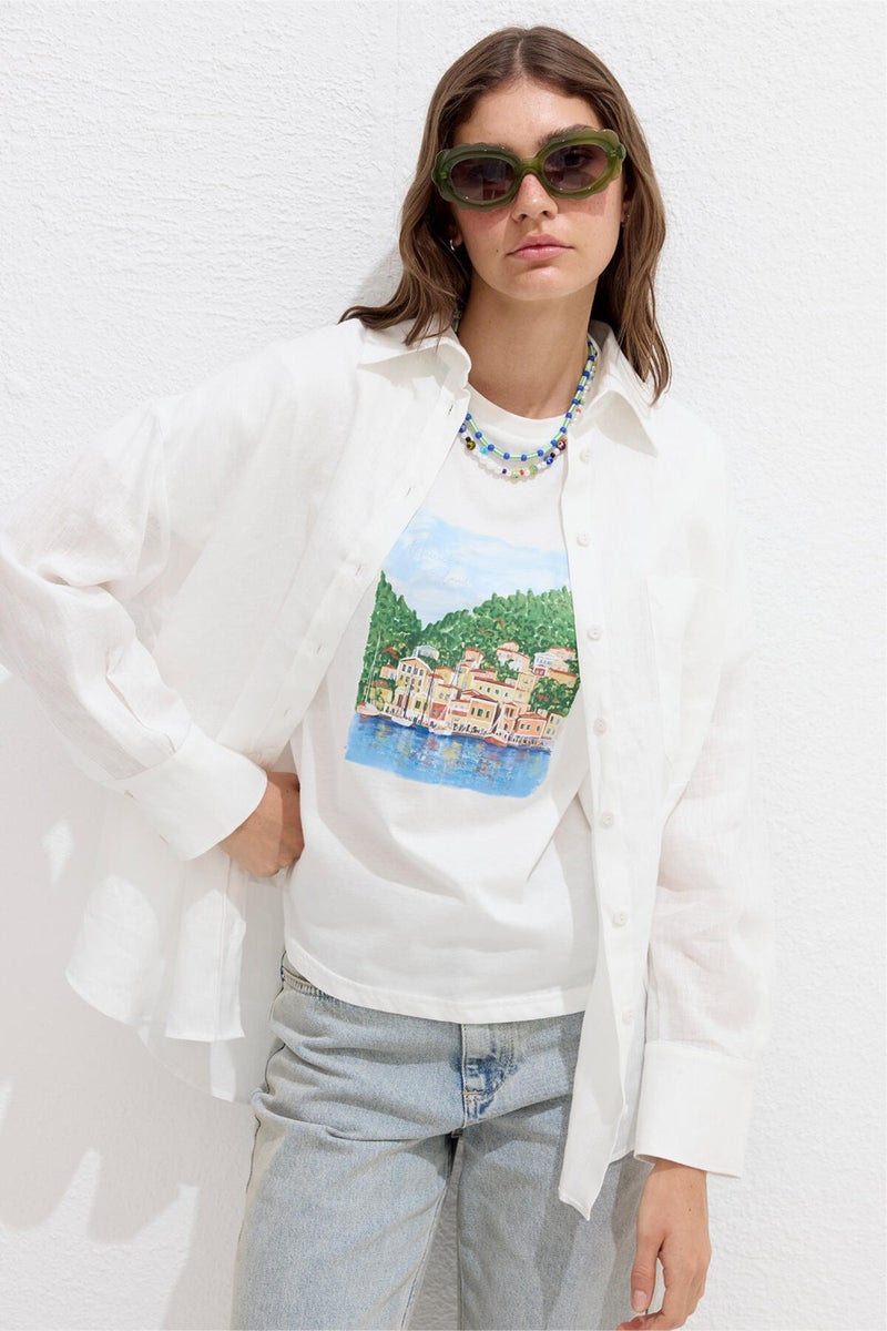 Manuka Fine Linen Oversize Shirt Ecru  - Image 1