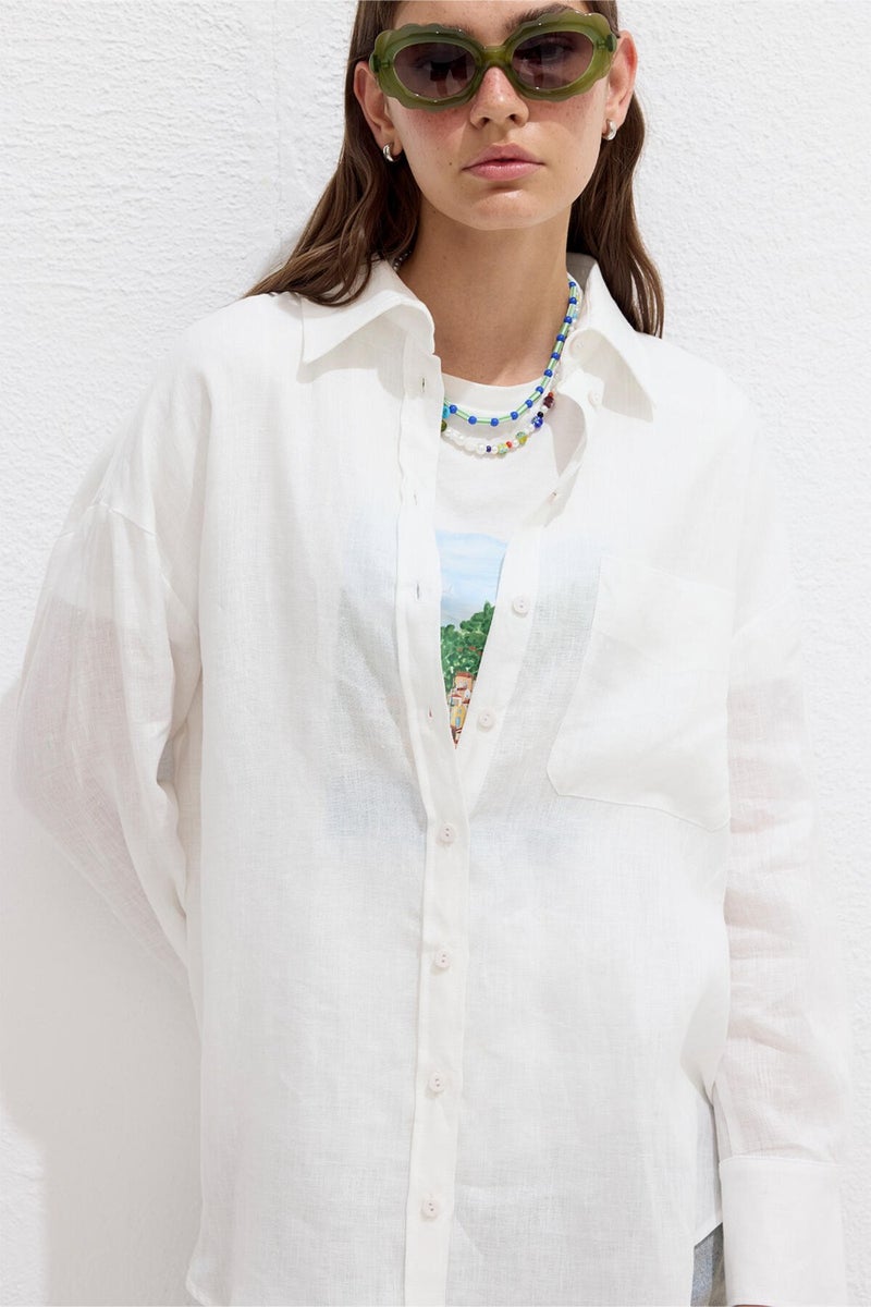 Manuka Fine Linen Oversize Shirt Ecru  - Image 5