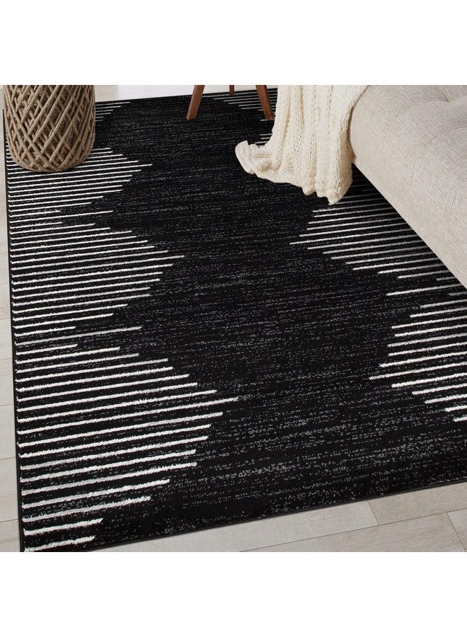 Rugshop Bohemian Stripe Stain Resistant High Traffic Living Room Kitchen Bedroom Dining Home Office Area Rug 3' x 5' Black - Image 1