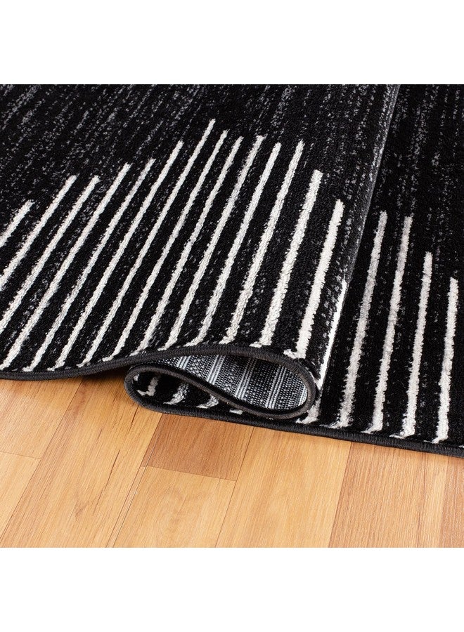 Rugshop Bohemian Stripe Stain Resistant High Traffic Living Room Kitchen Bedroom Dining Home Office Area Rug 3' x 5' Black - Image 3