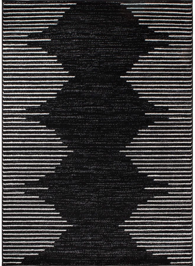 Rugshop Bohemian Stripe Stain Resistant High Traffic Living Room Kitchen Bedroom Dining Home Office Area Rug 3' x 5' Black - Image 2