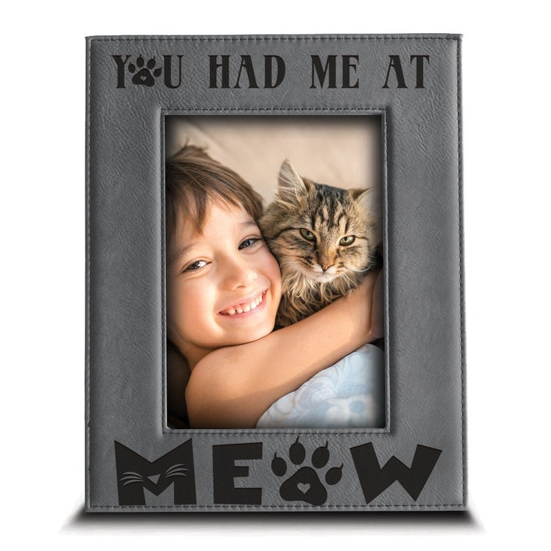 BELLA BUSTA- You Had Me At Meow- Cat Frame-Pet Frame-Engraved Leather Picture Frame(4 x 6 Vertical) - Image 5