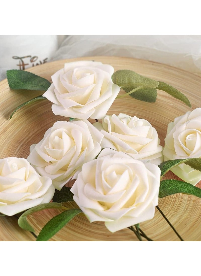 Via Saffi Ramadan Artificial Flowers Real Looking Ivory Foam Fake Roses with Stems for DIY Wedding Bouquets Cream Bridal Centerpieces Arrangements Party Tables Decoration, 25pcs (Cream)  - Image 3