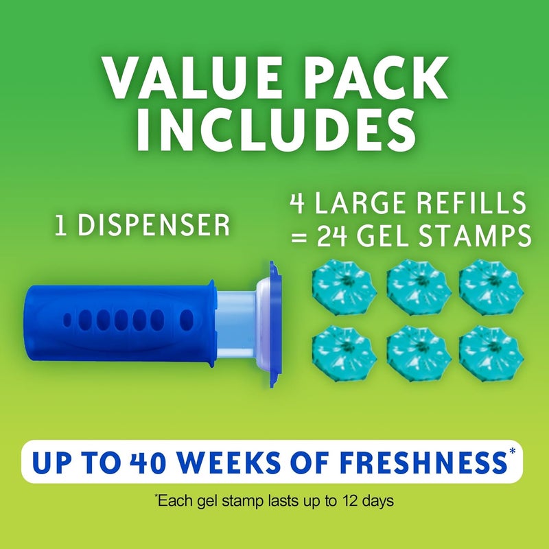 Scrubbing Bubbles Fresh Gel Toilet Bowl Cleaning Stamps, Helps Keep Toilet Clean and Helps Prevent Limescale & Rings, Rainshower Scent, 1 Dispenser with 24 Fresh Gel Stamps - Image 2