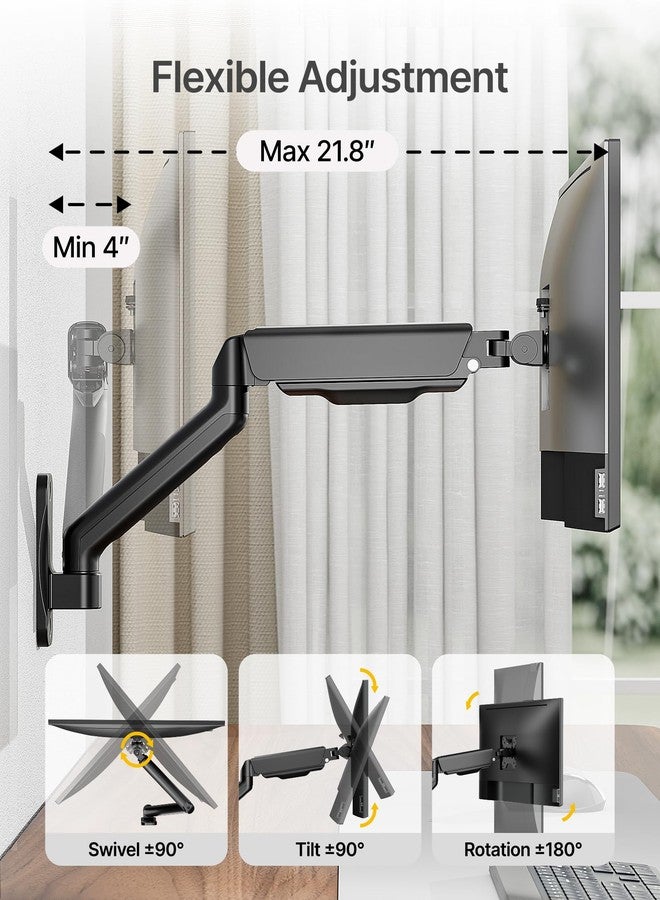 monTEK Single Wall Mount Monitor Arm for 17-32 Inch Black - Image 3