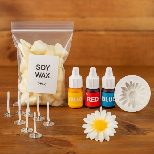R Wellness Candle Making Kit | Daisy Flower Candle Molds (6.5×6.5×2 cm) with 250g Soy Wax, 10 Wicks & 3 Pigment Colors | DIY Candle Making Supplies Set - Image 4