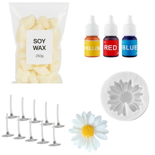 R Wellness Candle Making Kit | Daisy Flower Candle Molds (6.5×6.5×2 cm) with 250g Soy Wax, 10 Wicks & 3 Pigment Colors | DIY Candle Making Supplies Set - Image 1