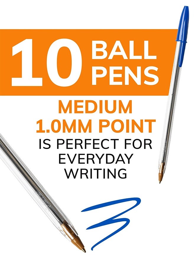 بيك مجموعة أقلام حبر جاف BIC Cristal Xtra Smooth من 10 أقلام، رأس متوسط ​​(1.0 مم)، أزرق - Image 2