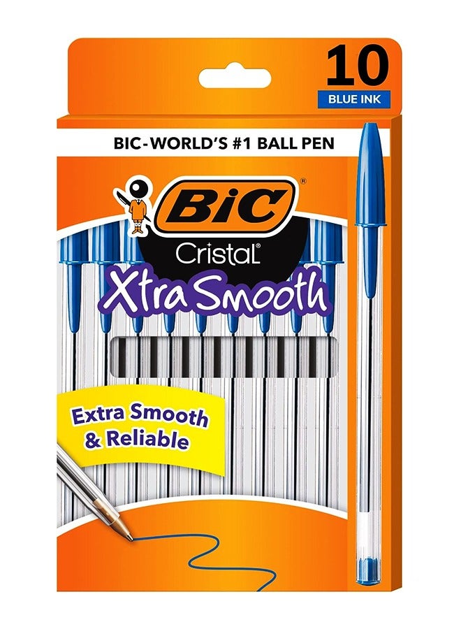 بيك مجموعة أقلام حبر جاف BIC Cristal Xtra Smooth من 10 أقلام، رأس متوسط ​​(1.0 مم)، أزرق - Image 1