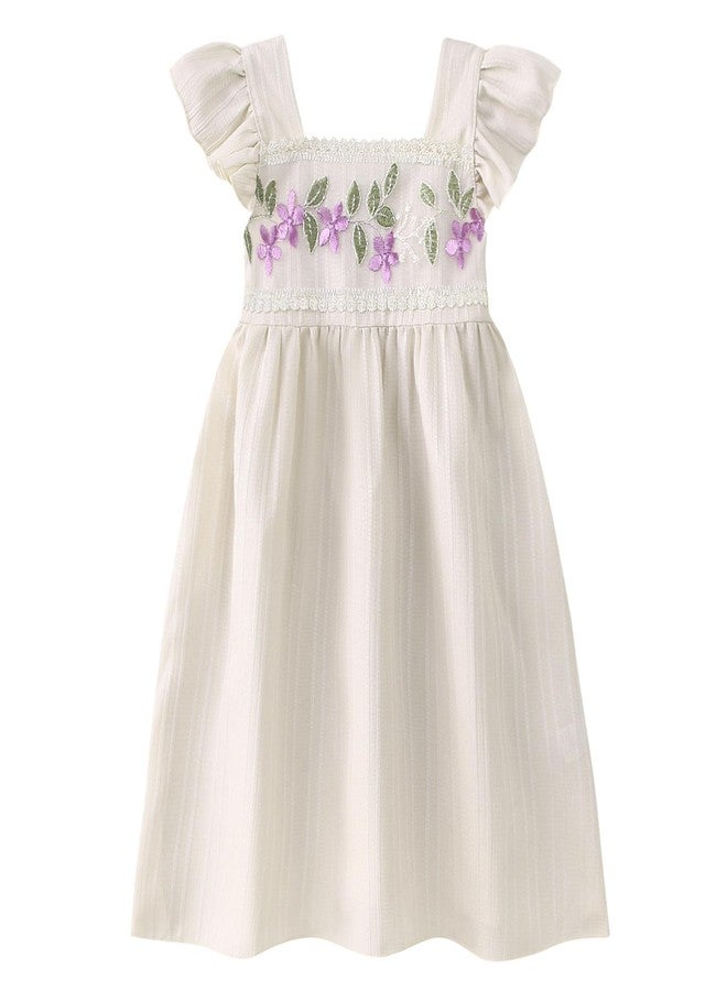 Goodplayer فستان أطفال رضع من جودبلاير، ملابس صيفية مطرزة، أكمام مكشكشة، فساتين كاجوال، فستان شاطئ للأطفال (بيج، 18-24 شهرًا) - Image 1