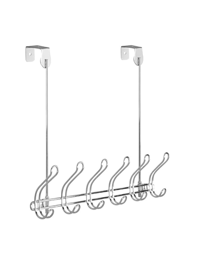 InterDesign Classico Wall Mount Over Door 12 Hook Rack For Coats Hats Robes Towels Chrome - Image 1