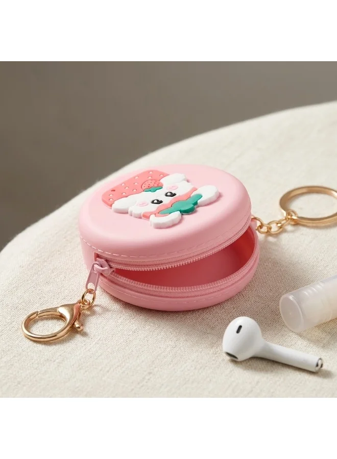 Mobcos Pink Teddy MOBCOS Mini Pouch Keychain – Cute Round Zipper Coin Purse & Multipurpose Mini Storage Bag with Keyring for Coins, Cash, Keys and Small Essentials | Pink Teddy  | Best Price UAE