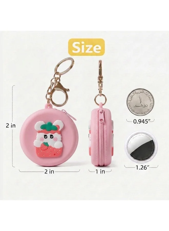 Mobcos Pink Teddy MOBCOS Mini Pouch Keychain – Cute Round Zipper Coin Purse & Multipurpose Mini Storage Bag with Keyring for Coins, Cash, Keys and Small Essentials | Pink Teddy  | Best Price UAE