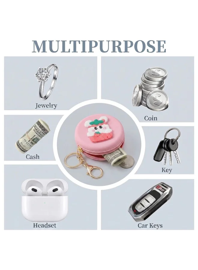Mobcos Pink Teddy MOBCOS Mini Pouch Keychain – Cute Round Zipper Coin Purse & Multipurpose Mini Storage Bag with Keyring for Coins, Cash, Keys and Small Essentials | Pink Teddy  | Best Price UAE