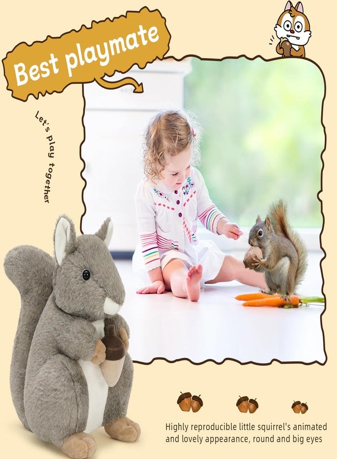 BENINY 14“ Realistic Squrrile Stuffed Animal, Cute Squirrel Plush Toy with Holding Mini Acorn, Plushie Gift for Kids, Gray - Image 2