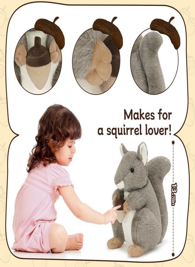 BENINY 14“ Realistic Squrrile Stuffed Animal, Cute Squirrel Plush Toy with Holding Mini Acorn, Plushie Gift for Kids, Gray - Image 3