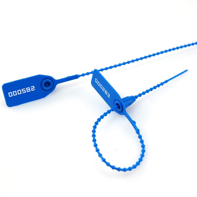 Leadseals(R) 100 Plastic Tamper Seals, Zip Ties for Fire Extinguishers Pull Tite Security Tags Numbered Trailer Seal Disposable Self-Locking Tie 250mm Length (Blue) - Image 1