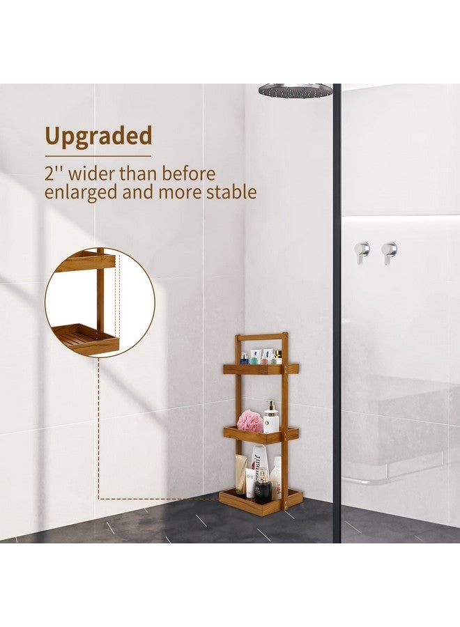 Utoplike Utoplike Teak Shower Caddy Shelf, Standing Shower Organizer for Bathroom Corner, Wooden Freestanding Racks Storage for Inside Shower, Bath, Office, Stand Up 3 Tier Kitchen Desktop Organization  - Image 2