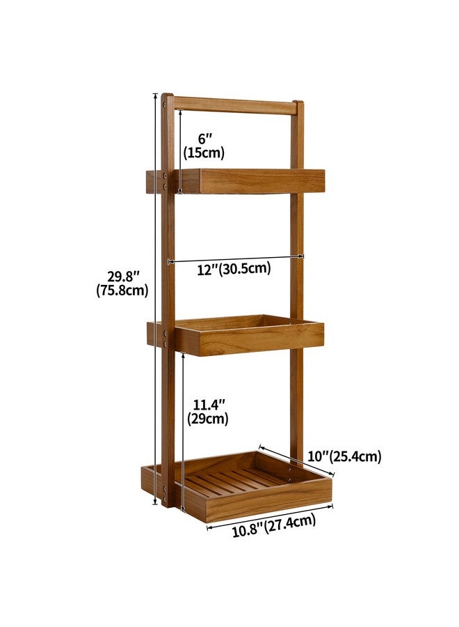 Utoplike Utoplike Teak Shower Caddy Shelf, Standing Shower Organizer for Bathroom Corner, Wooden Freestanding Racks Storage for Inside Shower, Bath, Office, Stand Up 3 Tier Kitchen Desktop Organization  - Image 4
